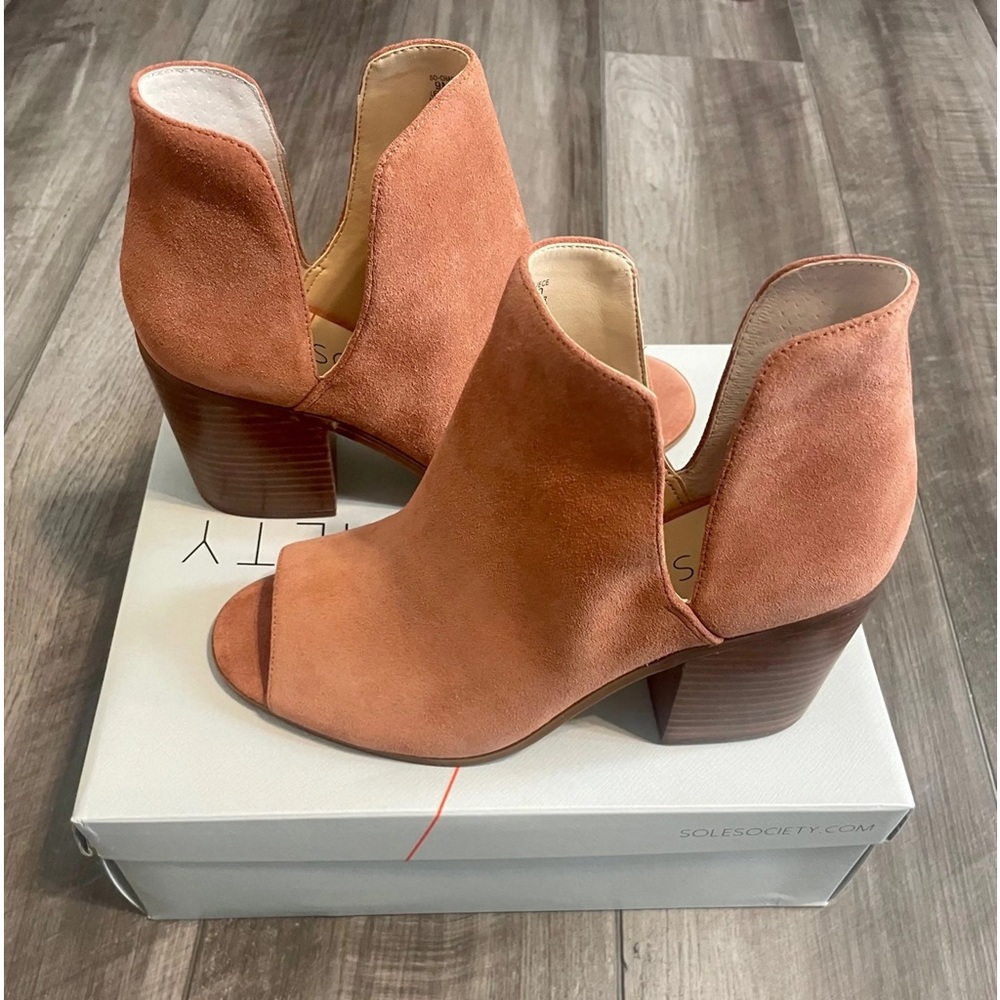 Sole Society - blush booties, suede, open toe